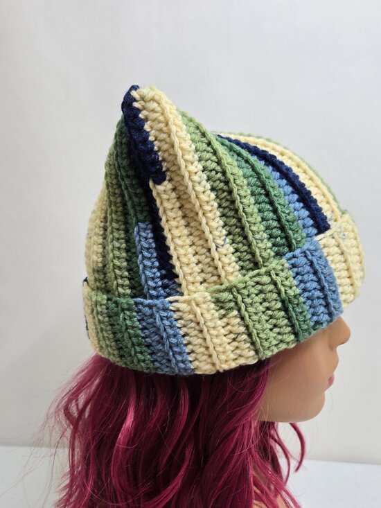 Handmade Crochet Cat Ear Beanie, Striped Acrylic Kitty Hat main image 9